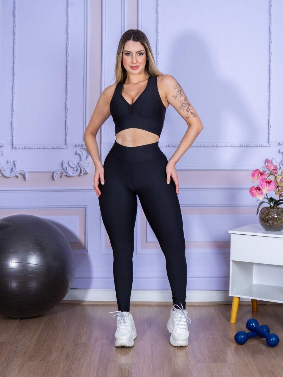 Conjunto Top + Calça Legging de Alta Compressão Modelagem Perfeita Feminino