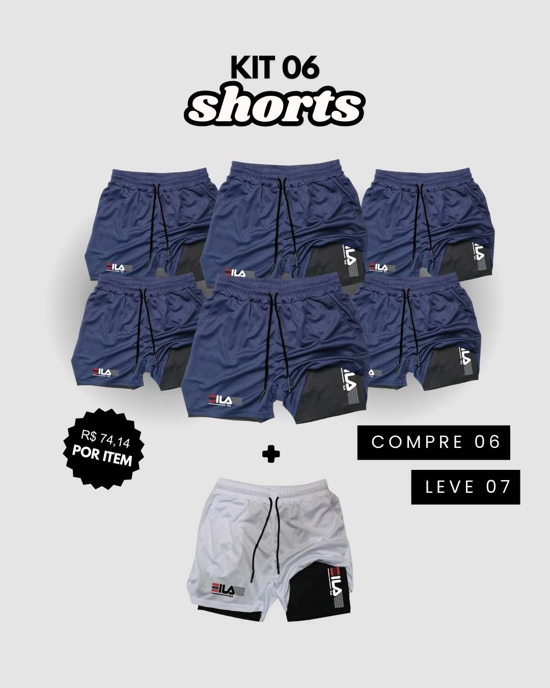 Kit 7 Shorts de Compressão Interna ProFIT FILA [COMPRE 06 LEVE 07]