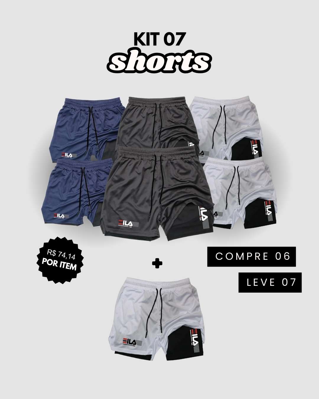 Kit 7 Shorts de Compressão Interna ProFIT FILA [COMPRE 06 LEVE 07]