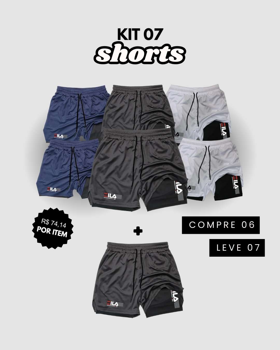 Kit 7 Shorts de Compressão Interna ProFIT FILA [COMPRE 06 LEVE 07]
