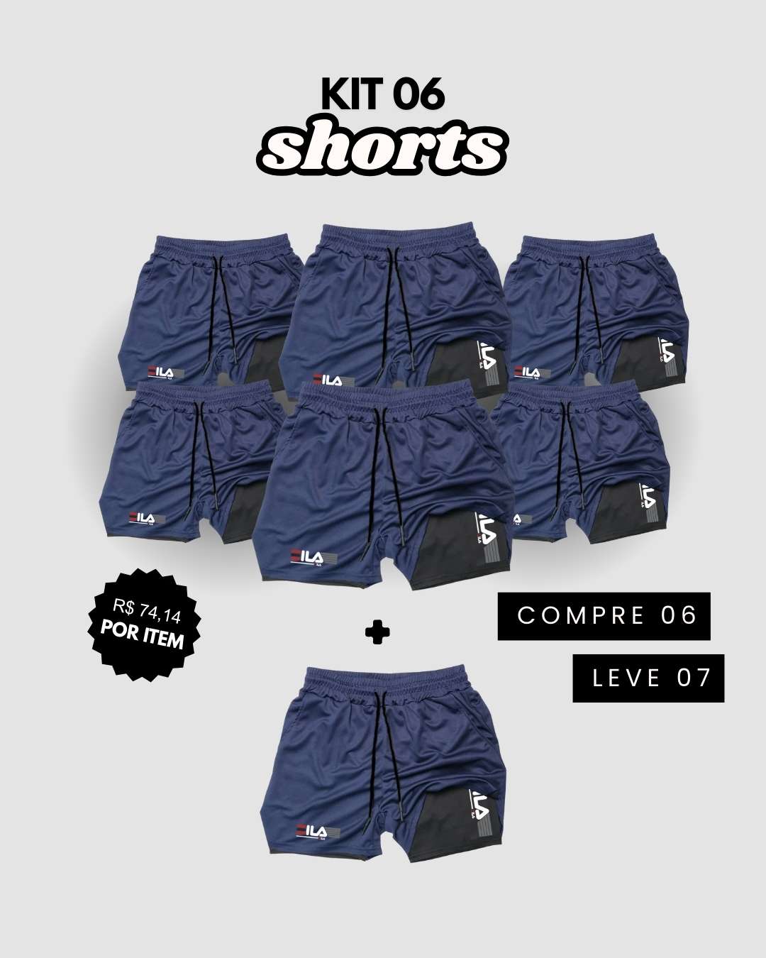 Kit 7 Shorts de Compressão Interna ProFIT FILA [COMPRE 06 LEVE 07]