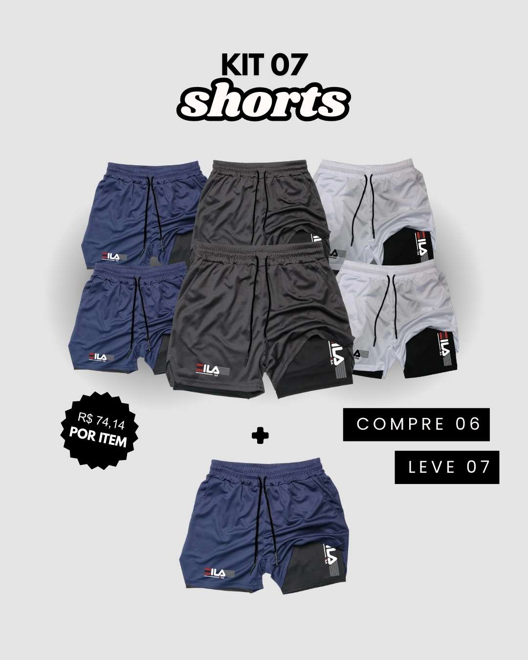 Kit 7 Shorts de Compressão Interna ProFIT FILA [COMPRE 06 LEVE 07]