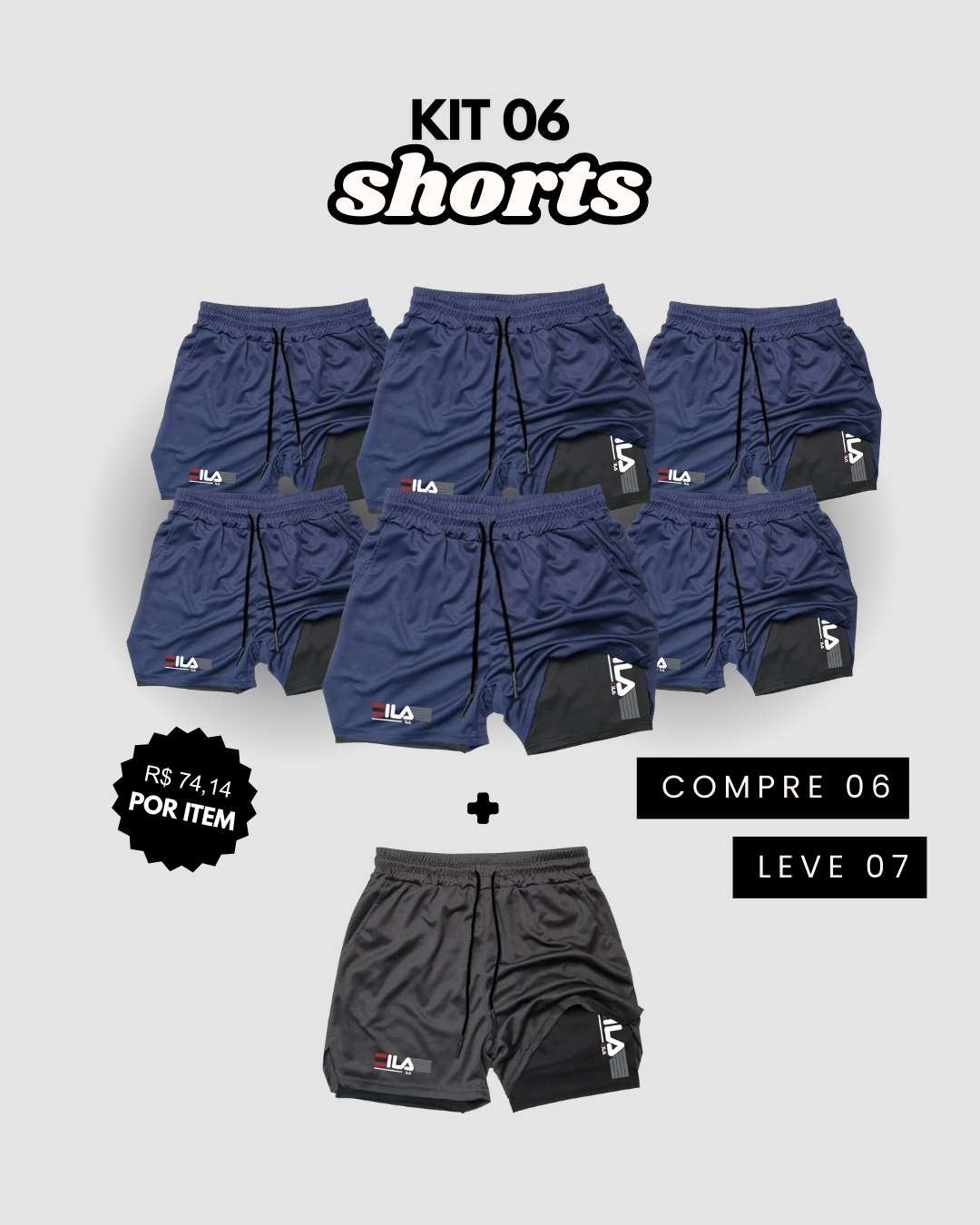 Kit 7 Shorts de Compressão Interna ProFIT FILA [COMPRE 06 LEVE 07]