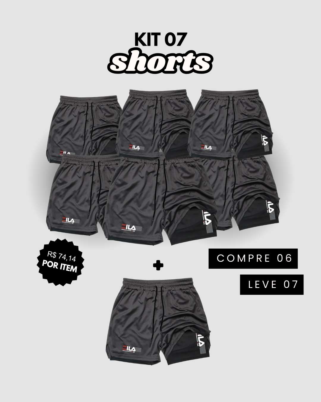 Kit 7 Shorts de Compressão Interna ProFIT FILA [COMPRE 06 LEVE 07]