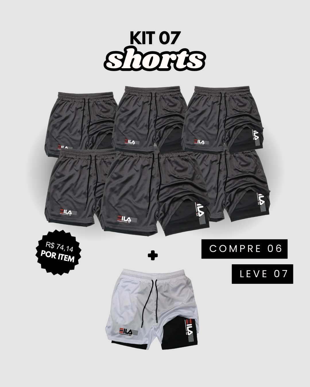 Kit 7 Shorts de Compressão Interna ProFIT FILA [COMPRE 06 LEVE 07]