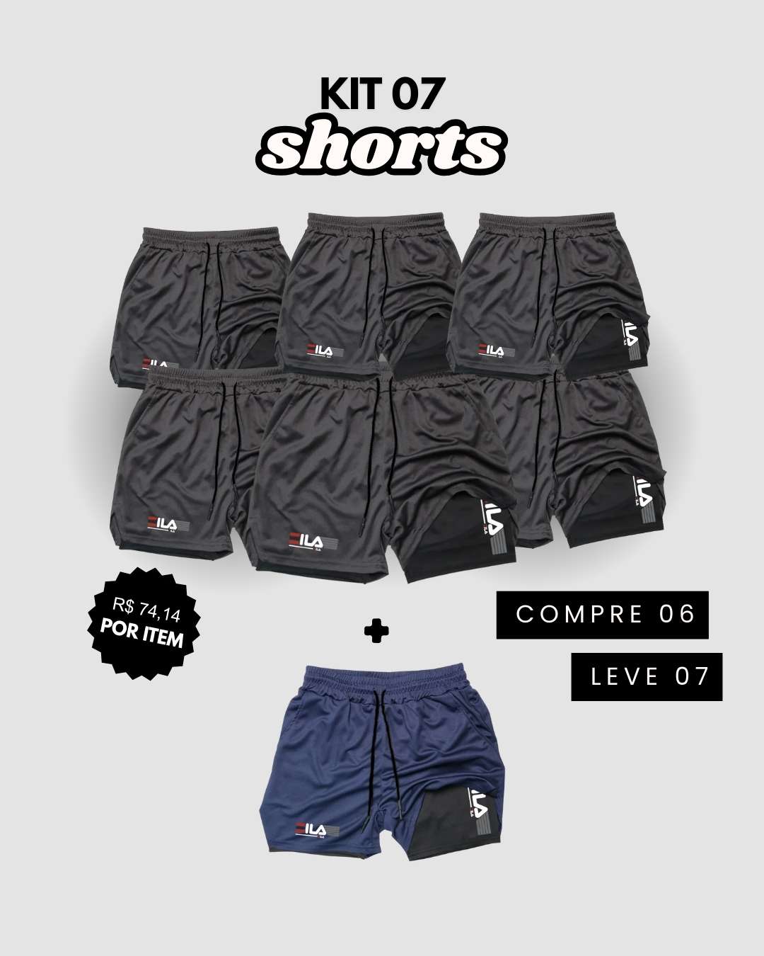Kit 7 Shorts de Compressão Interna ProFIT FILA [COMPRE 06 LEVE 07]