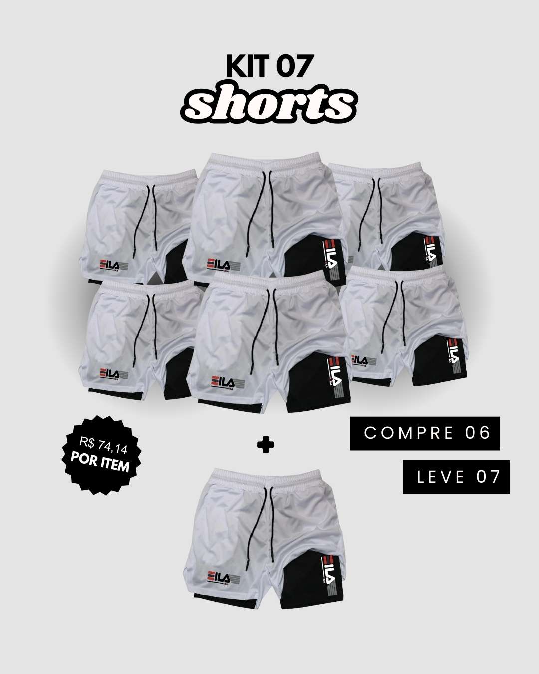 Kit 7 Shorts de Compressão Interna ProFIT FILA [COMPRE 06 LEVE 07]