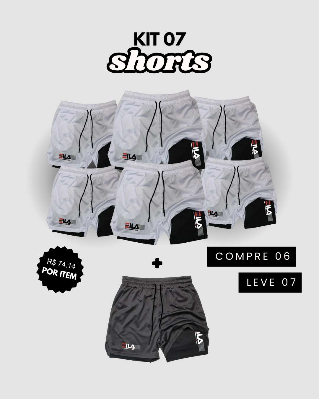 Kit 7 Shorts de Compressão Interna ProFIT FILA [COMPRE 06 LEVE 07]