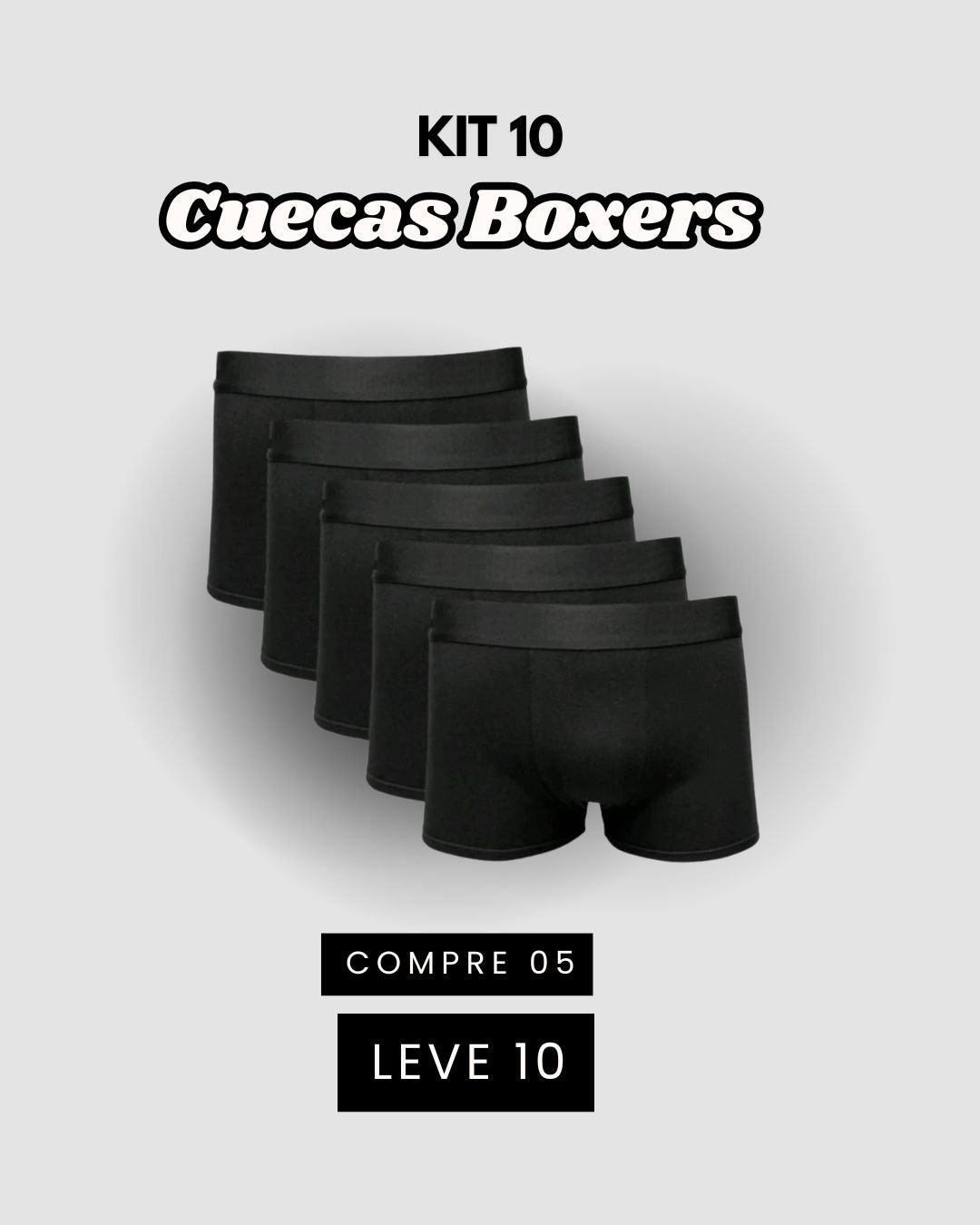 Kit com 10 Cuecas Boxer Adulto Toque Macio Preta Premium [COMPRE 05 LEVE 10]