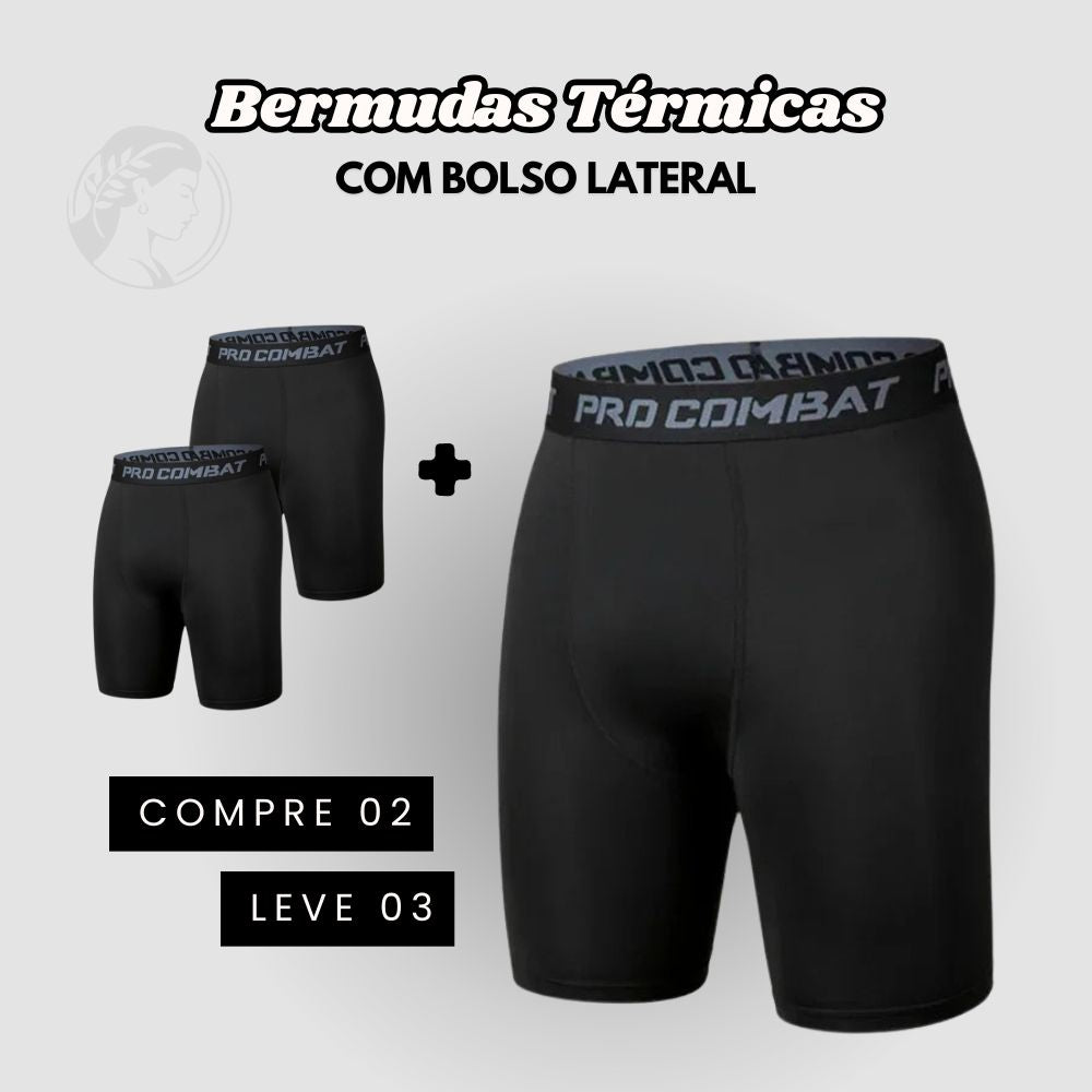 Kit 03 Bermudas Térmicas Masculinas Segunda Pele com Bolso ProFIT [COMPRE 02 LEVE 03]