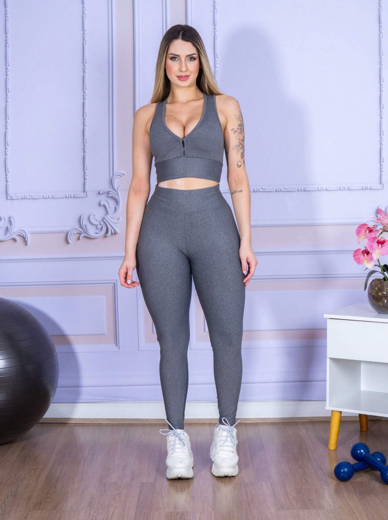Conjunto Top + Calça Legging de Alta Compressão Modelagem Perfeita Feminino