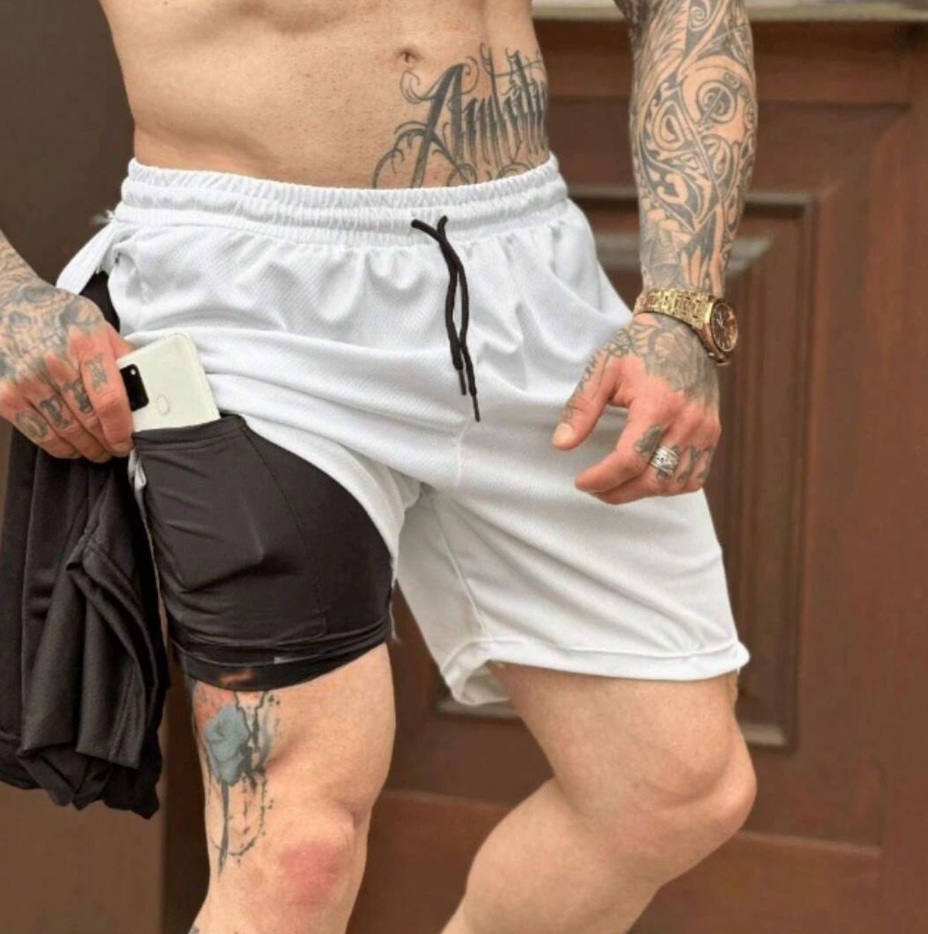 Bermuda com Short de Compressão Interno 2 em 1 Masculino em Promoção Proteção UV - Corrida Esporte Treino Academia Luta