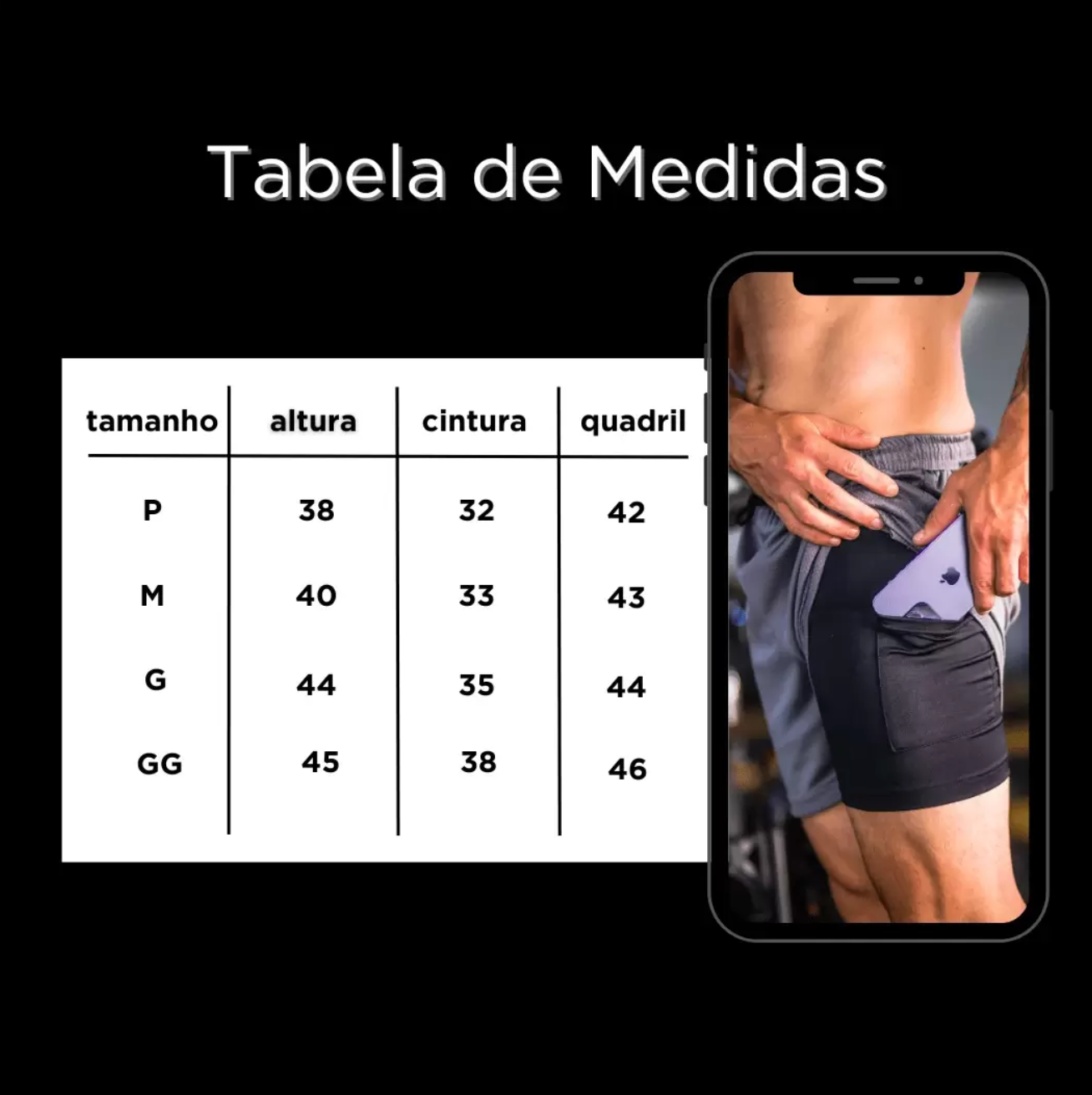 Bermuda com Short de Compressão Interno 2 em 1 Masculino em Promoção Proteção UV - Corrida Esporte Treino Academia Luta