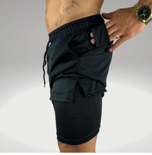 Bermuda com Short de Compressão Interno 2 em 1 Masculino em Promoção Proteção UV - Corrida Esporte Treino Academia Luta