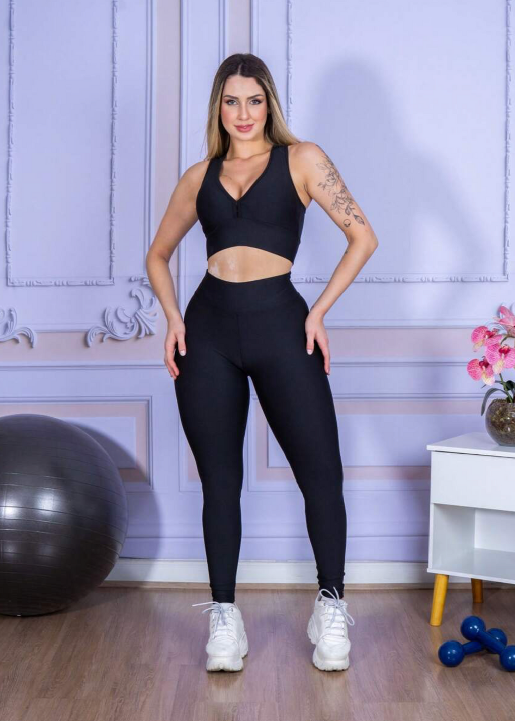 Conjunto Top + Calça Legging de Alta Compressão Modelagem Perfeita Feminino