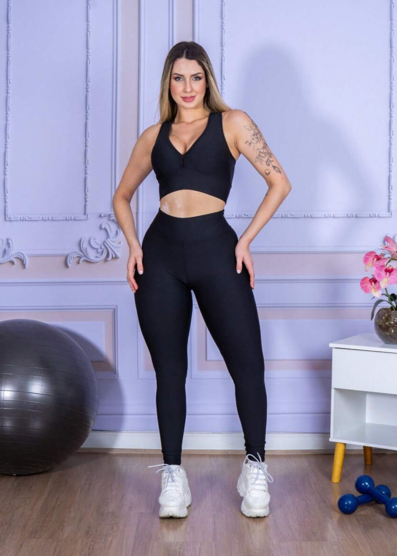 Conjunto Top + Calça Legging de Alta Compressão Modelagem Perfeita Feminino