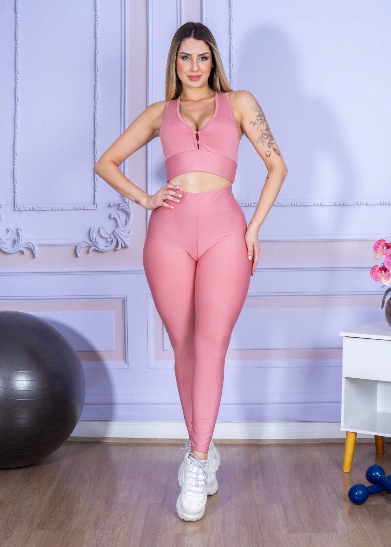 Conjunto Top + Calça Legging de Alta Compressão Modelagem Perfeita Feminino