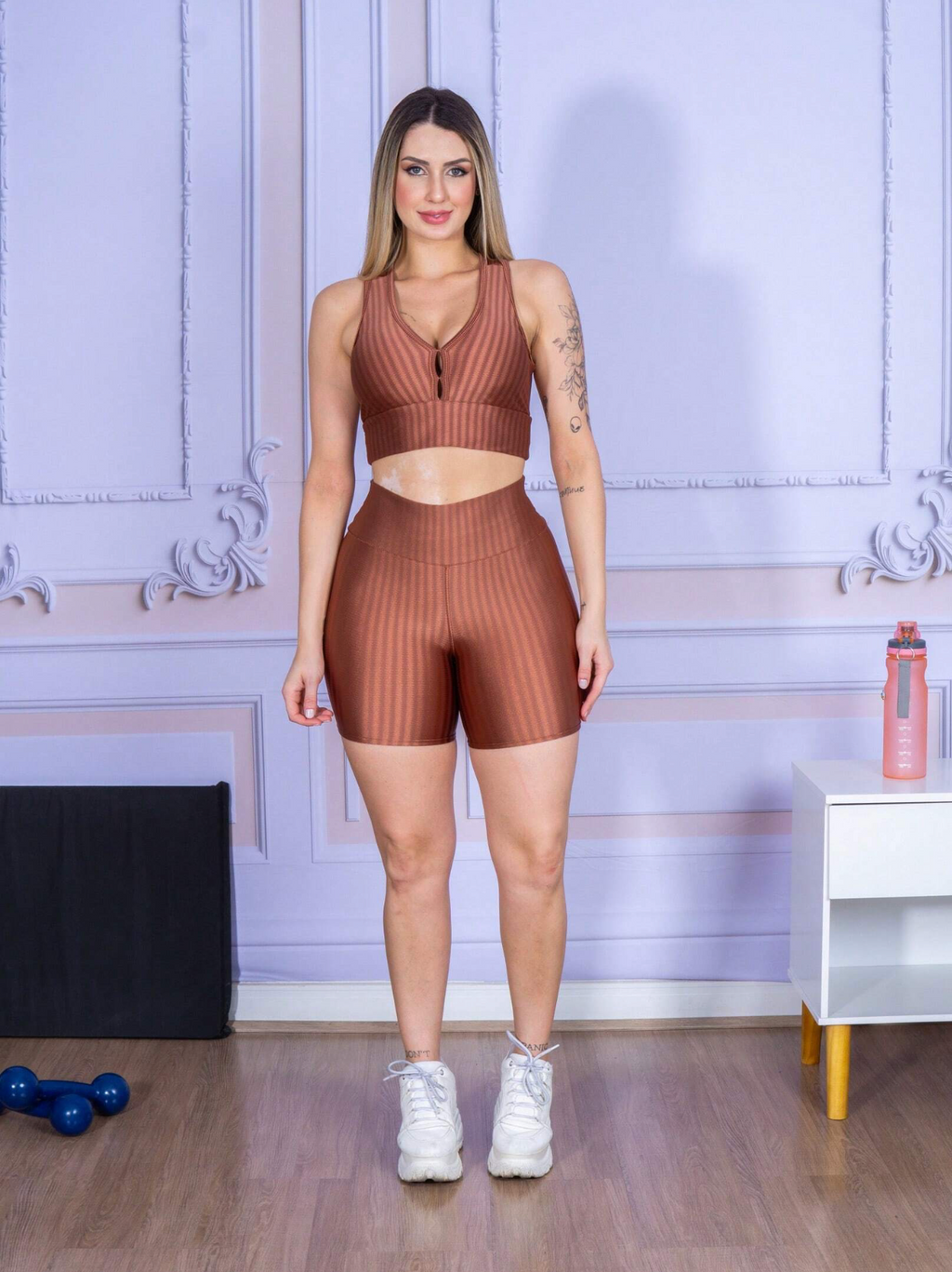 Conjunto Top + Short Legging de Compressão Metalizado Feminino ProFit