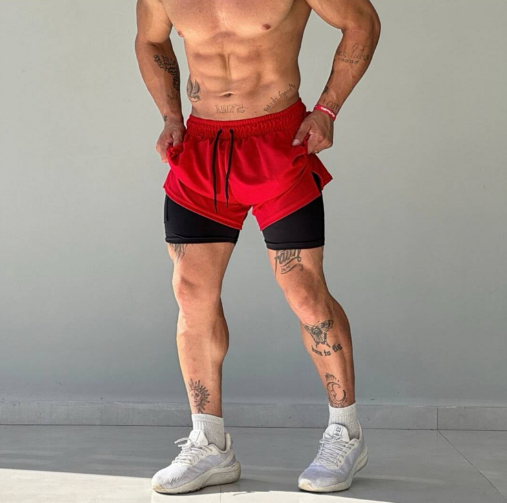 Bermuda com Short de Compressão Interno 2 em 1 Masculino em Promoção Proteção UV - Corrida Esporte Treino Academia Luta