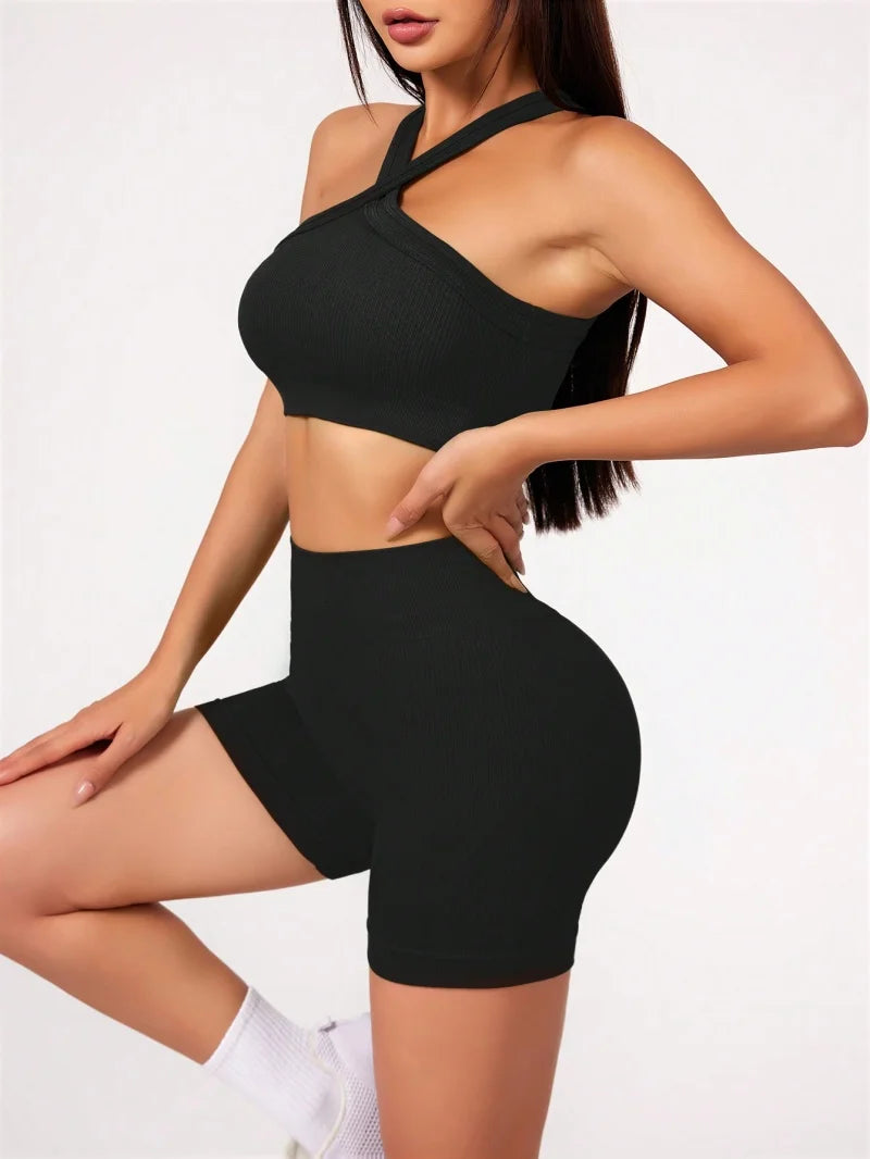 Conjunto 2 peças TOP + SHORT Treino Yoga Set Fitness Feminino
