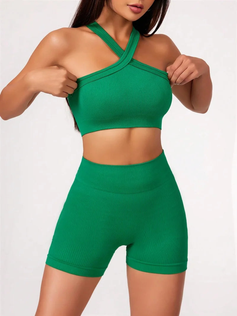 Conjunto 2 peças TOP + SHORT Treino Yoga Set Fitness Feminino