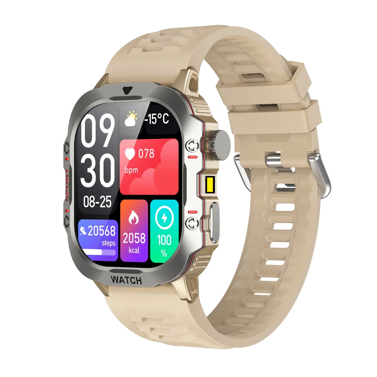 Smartwatch Fitness 2.01” com Lanterna e Monitor de Saúde – Chamadas BT, Resistente à Água
